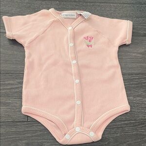First Impressions Light Pink Tulip Ribbed Snap-Front One-Piece